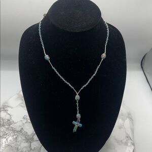 CLOISONNÉ Light Blue Beaded Cross Necklace